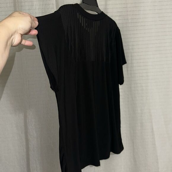 ELIE McCARTHY 3X Liquid Jersey Black-Button Blouse Top Stripe Sheer Detail - Picture 7 of 10